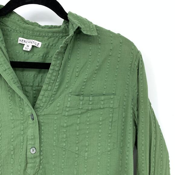 J. Crew Factory Popover Blouse Womens Size XS Long Sleeve Green Textured - Picture 3 of 6